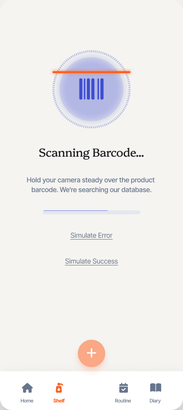 Barcode scanning screen — available without account